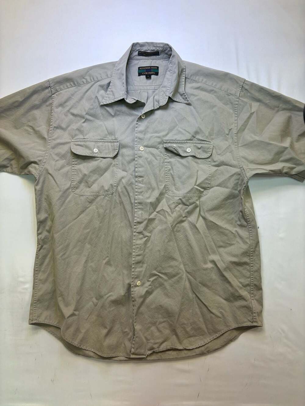 Alexander Julian Colours Short Sleeve Button Up Shirt Size L Khaki